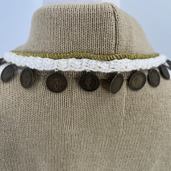 Storybook Knits Tan Cream Sweater with Queen Elizabeth II Embellished Cardigan S - Picture 8 of 8